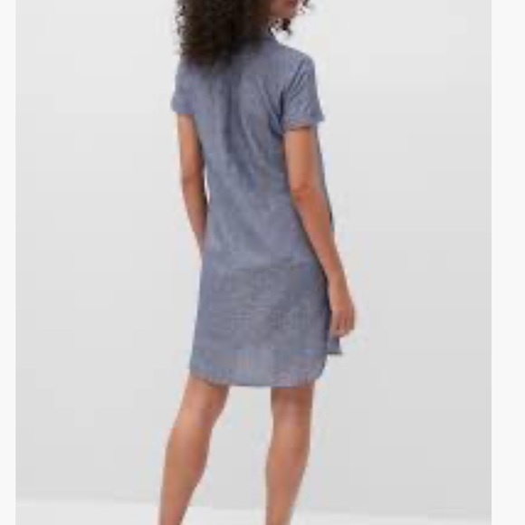 Banana Republic Factory Linen Blend Chambray Shirt Dress Pockets Rolled Cuffs 0P - Picture 2 of 11